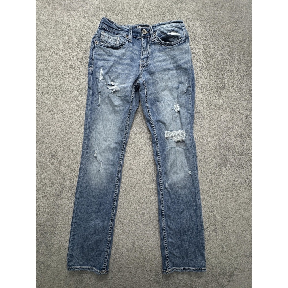 BKE Jake Straight Jeans Mens Measured 27x31 Blue Distressed Straight Leg Casual